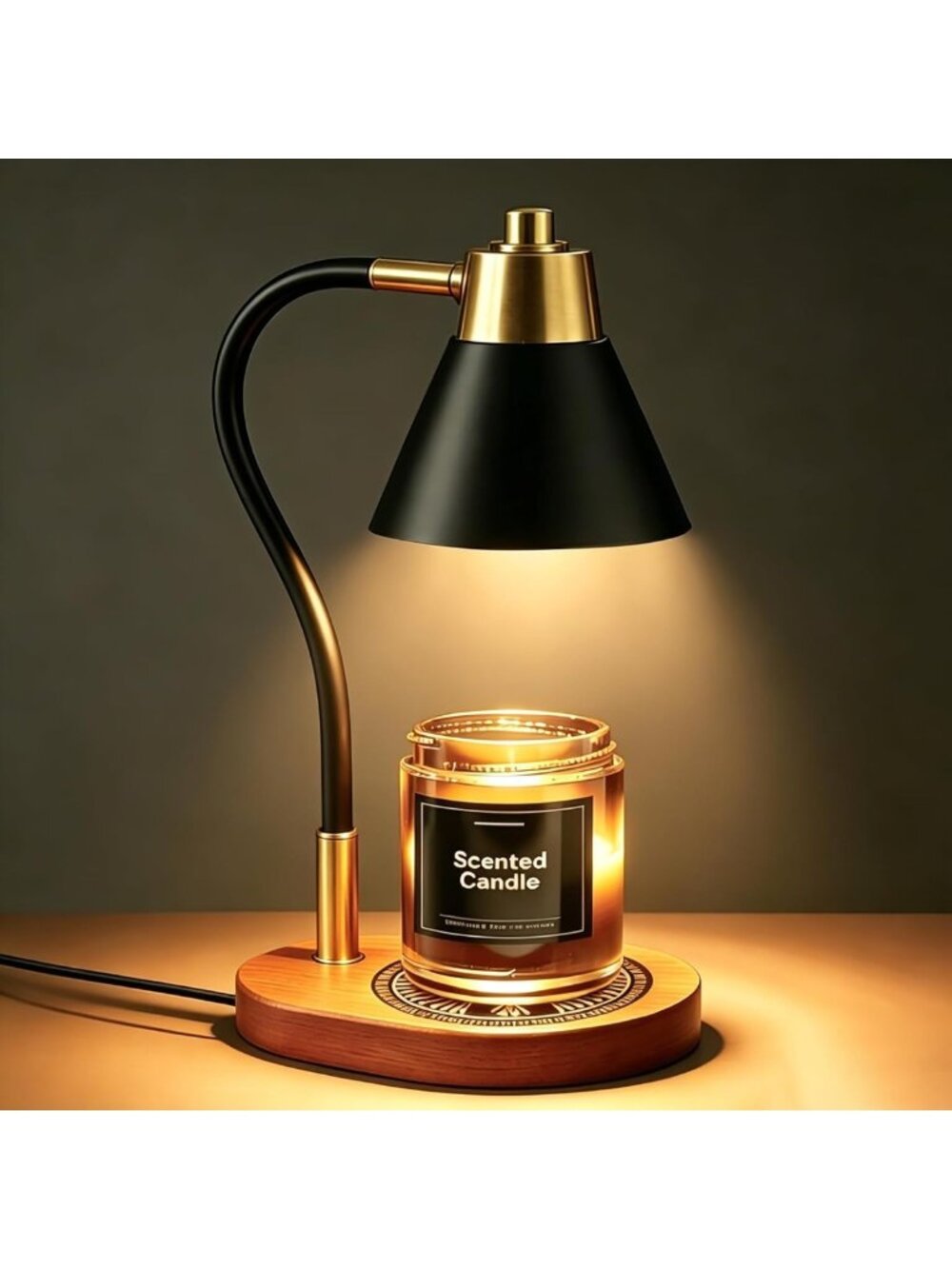 Adjustable Black Candle Warmer Lamp with Timer & Dimmer - Retro Wax Melter for